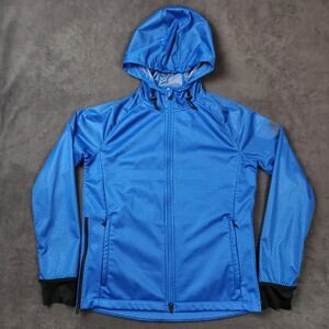 Adidas ClimaStorm Hooded Running Jacket Blue Full Zip Fleece Lined Womens Medium